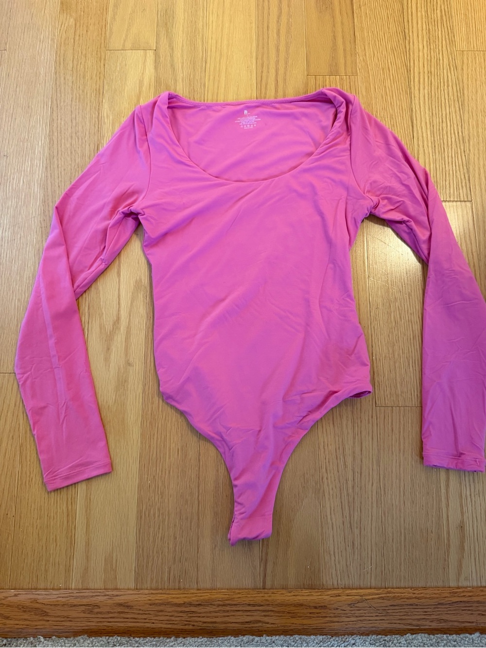 Scoop Neck Long Sleeve Bodysuit in Bright Pink